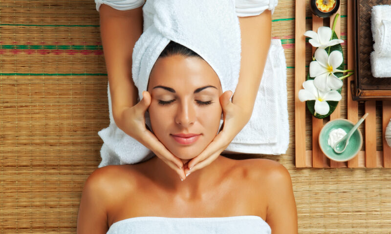 Young beautiful woman in spa environment