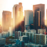 Los Angeles downtown skyline at sunset